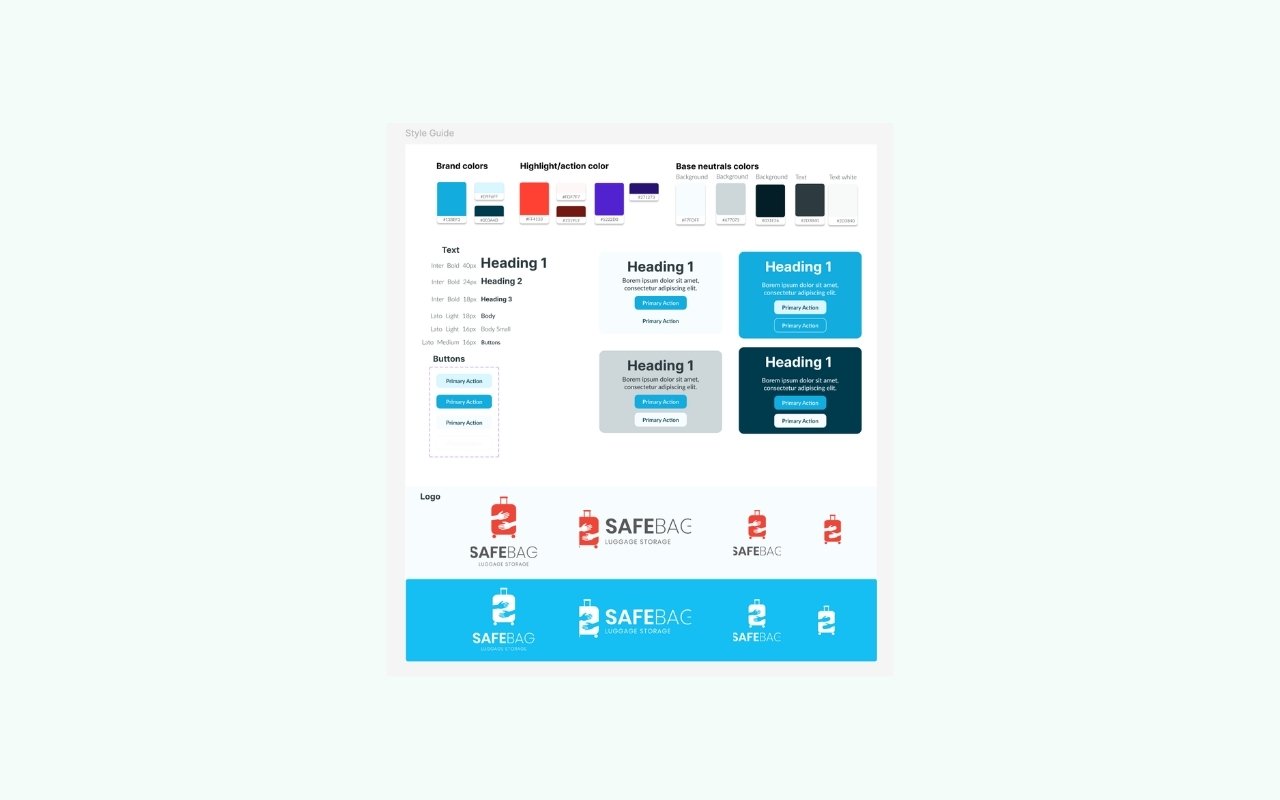 SafeBag style guide: colors, type, buttons, and logo system