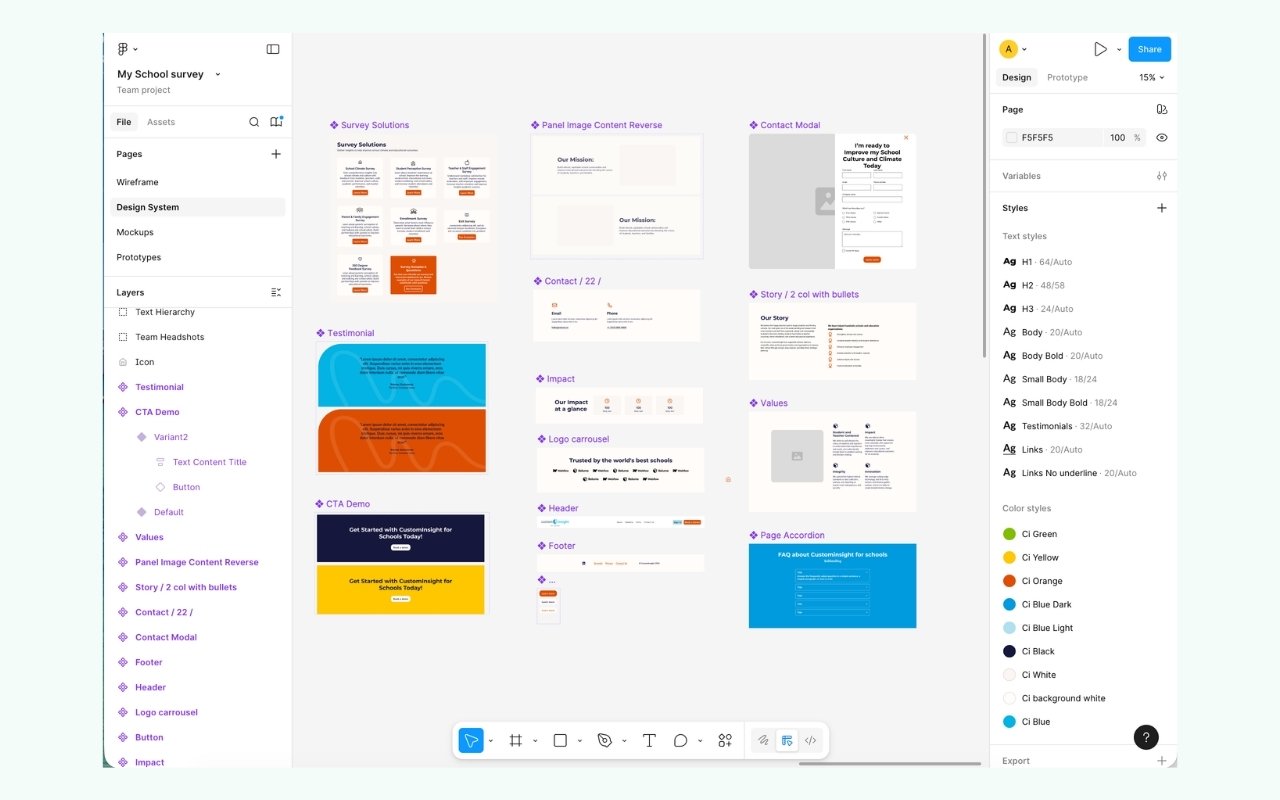 Design system and component library for the school survey website